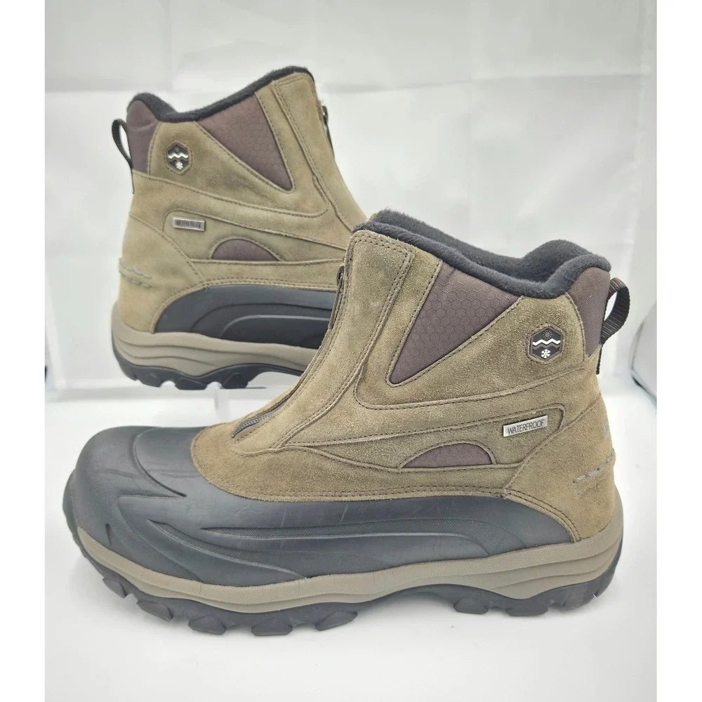 Khombu Mens Brown Waterproof Front Zip Winter Snow Duck Boots Size 13